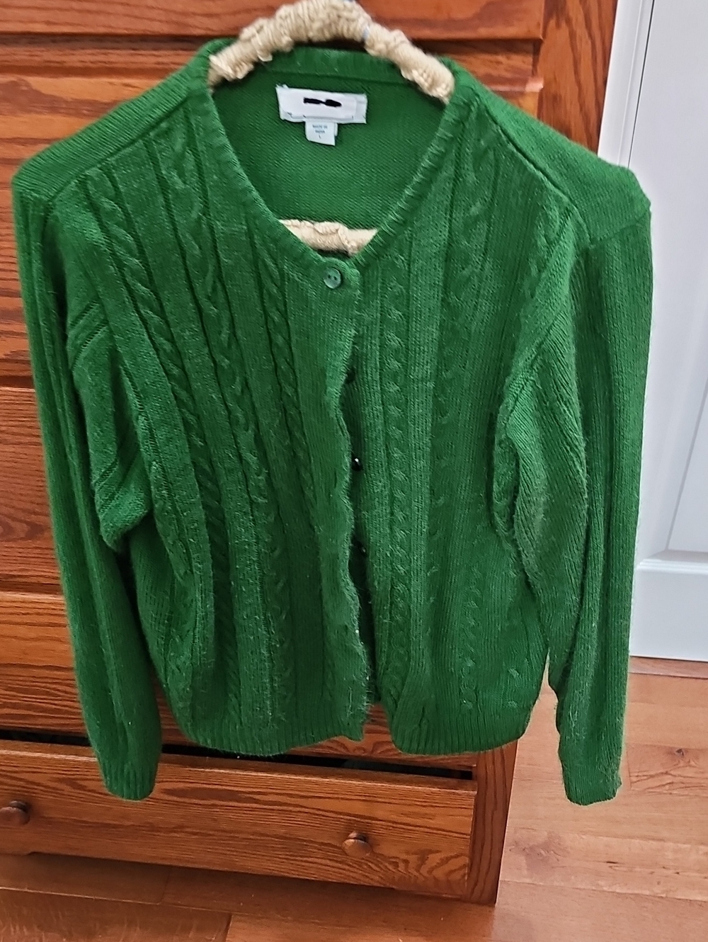 Vintage Haband Green Cable Knit Women's Sweater Cardigan